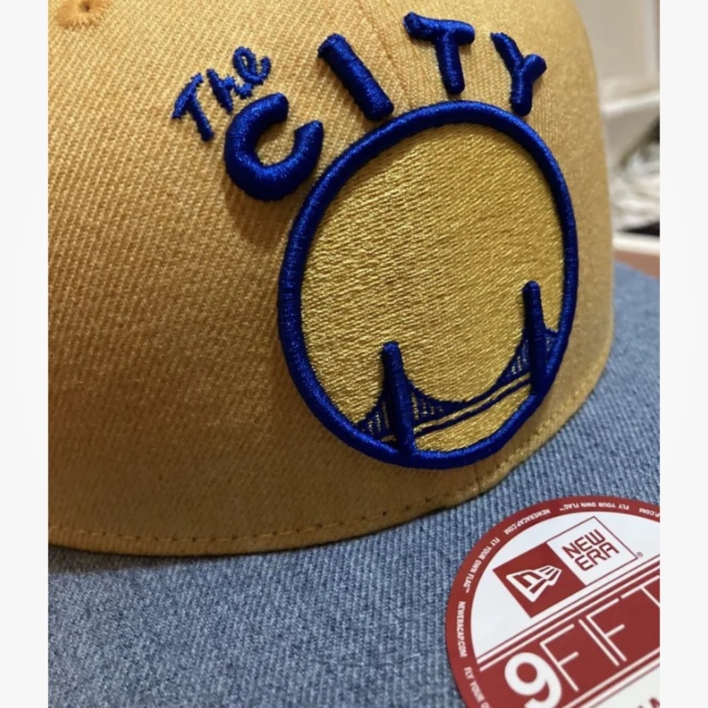 Golden State Warriors Hat Cap Yellow Denim Snap Back The City New Era Hardwood